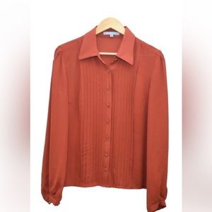 ANTONIO MELANI 100% Silk Burnt Orange Long Sleeve Button Down Women's Size M